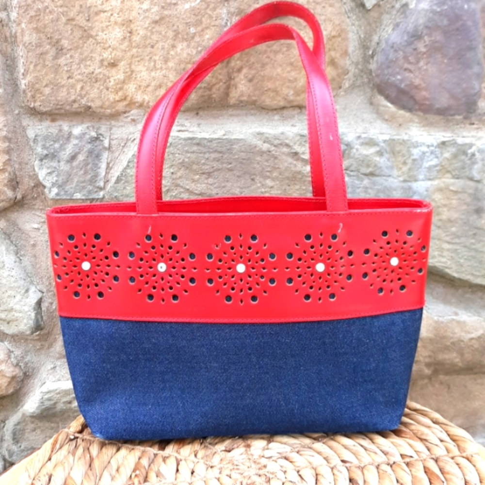 Berge denim and leather handbag